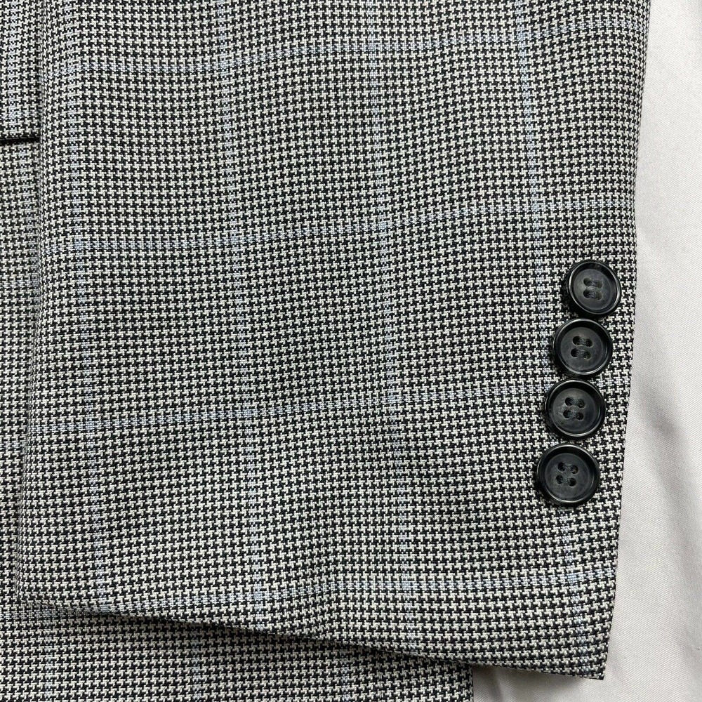Brooks Brothers Full Canvas Gray Blue Windowpane Check Wool Silk Drago 42L - Picture 2 of 7